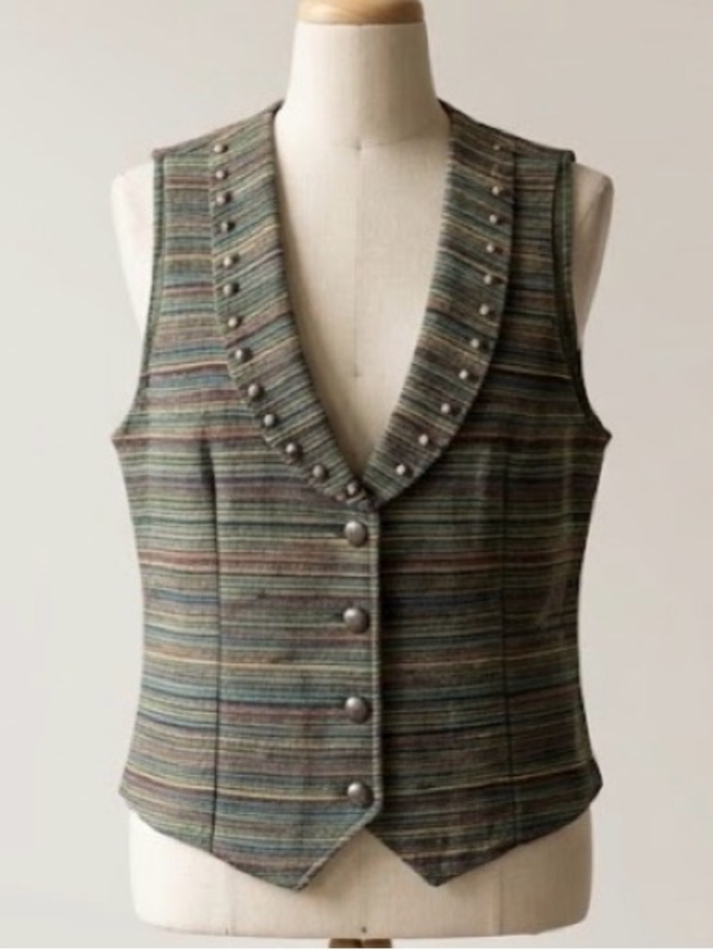 Vintage 90s New Frontier Western Tapestry Studded Vest Striped Southwestern L